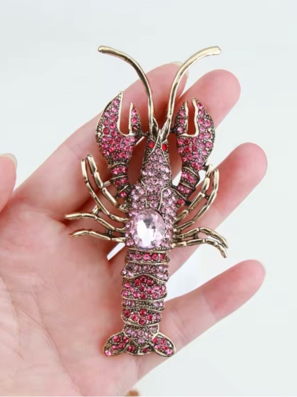 Pink Crystal Lobster Brooch Pin - Picture 4 of 7